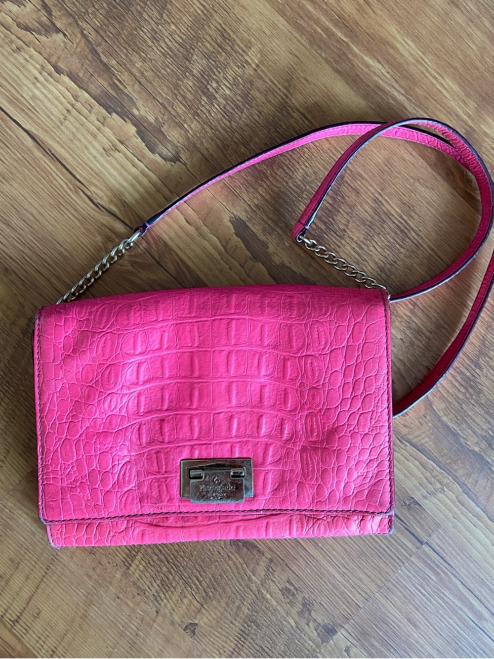 Kate Spade Hot Pink Croc Embossed Fiona Orchard Valley Crossbody